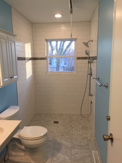 The new bathroom and roll-in shower
